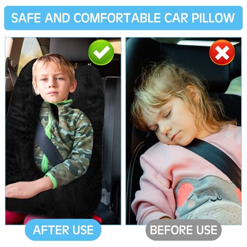 Barydat 2 Pcs Car Travel Pillow for the Back Seat 28 x 18 in Sleeping Reading Pillows for Distance Travel Car Cushion for Kids Adults Head and Body Support U Shaped Pad(Gray, Black) - color: Gray, Black
