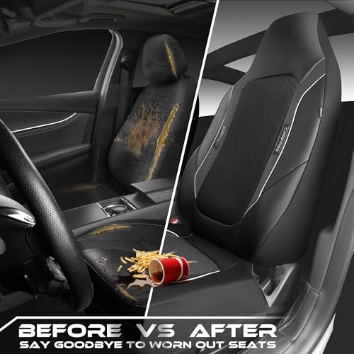 CAR PASS High Back Car Seat Cover Two Front Seats, Sporty Carbon Fiber 3D Waterproof Oxford Luxury Leather All Weather Bucket Seat Cover, Airbag Compatible Universal Fit Car Suv Sedan Truck Black Gray - color: Black and Gray