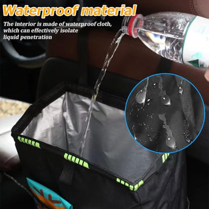 Car Trash Bag, Leak-Proof Large Capacity 3.4 Gallons Hanging Vehicle Trash Bin with Storage Pocket, Multipurpose Portable Auto Garbage Bag for Travel, Universal Fit (Black)