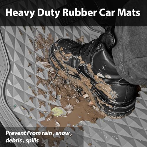 CAR PASS Heavy Duty Rubber Car Mats, Gray Deep Dish All-Weather Car Floor Mat Full Set Durable Anti-Slip 3D Rhombus Waterproof Trim Fit Liner Universal Fit Automotive,Sedan,SUV,Truck, 3 Pcs Light Gray - color: light gray