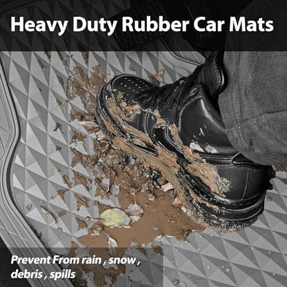 CAR PASS Heavy Duty Rubber Car Mats, Gray Deep Dish All-Weather Car Floor Mat Full Set Durable Anti-Slip 3D Rhombus Waterproof Trim Fit Liner Universal Fit Automotive,Sedan,SUV,Truck, 3 Pcs Light Gray - color: light gray