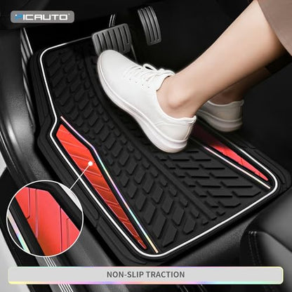 PIC AUTO Car Floor Mats, Red Aluminum-Molded with Full-Circle Iridescent Inlay Strip Car Mats, Universal-Fit Rubber Mats for Cars, Trucks & SUVs, All-Weather, Non-Slip, Easy-to-Clean Interior Mats - color: Red
