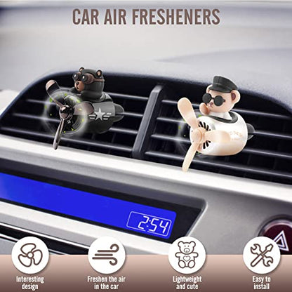 2pcs Car Air Fresheners Cute Cartoon Bear Pilot Automotive Air Outlet Propeller Car Diffuser Creative Car Perfume Decoration for Car Vent Clips for Women Men with 8 Fragrant Tablets(Bear + Teddy Bear)
