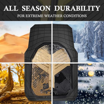 CAR PASS Heavy Duty Rubber Car Mats, Deep Dish Car Floor Mats All Weather, Car Mats Full Set 4-Piece Trim to Fit for Sedans SUVs Trucks, Waterproof Anti-Slip Automotive Mats, V12 Black Champagne Gold - color: Black and Champagne Gold
