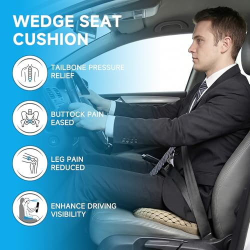 Livtribe Car Seat Cushion - Memory Foam Seat Pad for Sciatica & Lower Back Pain Relief - Driving Cushion with Breathable Mesh Cover - Road Trip Essentials for Drivers (3D Beige) - color: K-beige