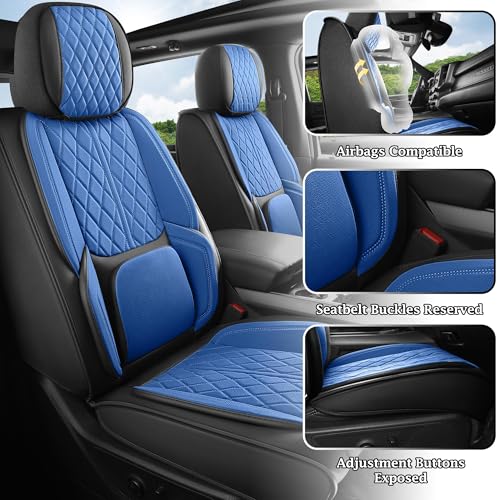 Custom Fit Chevy Silverado GMC Sierra 1500 2007-2026 2500/3500 HD Crew Cab Full Set Car Seat Covers - 5 Pack, Premium Faux Leather Truck Seat Protector with Airbag Compatible Design, BlackBlue - color: BlackBlue, size: Full Set