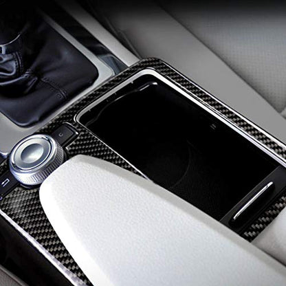 for Mercedes-Benz C E Class W204 W212 C180 C200 E260 E300 Real Soft Carbon Fiber Gear Shift Panel Cover Center Console Trim Frame Sticker Car Interior Accessories - color: Cup Holder A