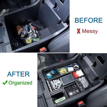 Compatible with Toyota Tundra Accessories 2014-2021 Center Console Organizer, Insert ABS Black Materials Tray, Armrest Secondary Storage Box - Full Tray - color: black