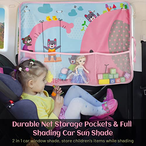 Car Sun Shade for Window Baby, 2 Pack Full Shade Window Shades with Storage Net Pocket, 7 Suction Cups, Cute Elephant for Sun/Heat/UV Rays Protection, Kids - color: Elephant-2pcs
