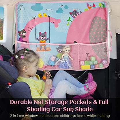 Car Sun Shade for Window Baby, 2 Pack Full Shade Window Shades with Storage Net Pocket, 7 Suction Cups, Cute Elephant for Sun/Heat/UV Rays Protection, Kids - color: Elephant-2pcs