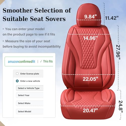 Coverado Waterproof Nappa Leather Car Seat Covers Full Set, Red 5-Seat Car Seat Protector, Front & Rear Cushions Fit for Most Sedans, SUVs, Pick-up Trucks - color: pure red