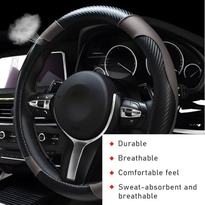 povtii Car Steering Wheel Cover, 15 Inch Leather Breathable Auto Steering Wheel Protector, Comfortable Non-Slip Vehicle Steering Wheel Covers, Universal Car Accessories (Gray, with Lining) - color: Gray, With Lining