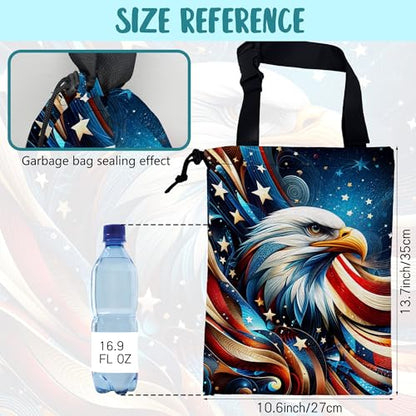 Car Garbage Bag American Flag and Bald Eagle Drawstring Car Trash Bag Hanging for Back Seat with Adjustable Buckle Canvas Vehicle Trash Can Easy-to-Install - color: American Flag and Bald Eagle