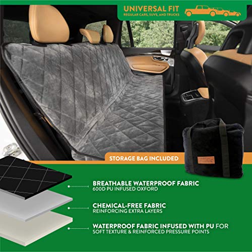 Velvet Rear Car Seat Protector w/o Hammock | Washable & Waterproof Back Seat Dog Cover for Car, Truck, & SUV | Nonslip, Tear Resistant Pet Seat Cover | Regular London Grey