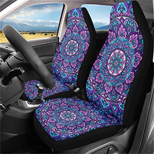 INSTANTARTS 2 Pack Mandala Front Car Seat Covers, Polyester Bucket Seat Protectors, Universal Fit for Most SUV Sedan and Van Seats,Boho Style - color: 0-Mandala Flowers 1