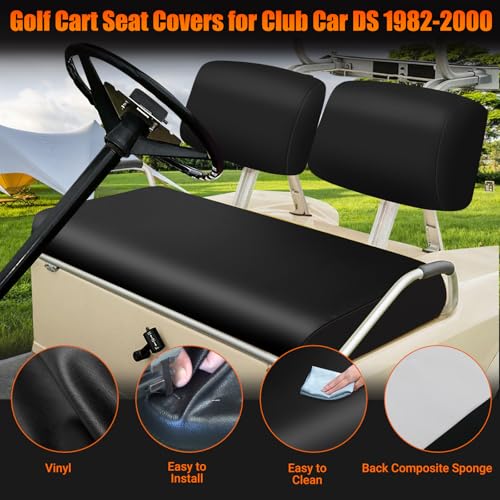 Golf Cart Front Seat Covers Black Micro Fiber Leather Seat Covers Replacement for Club Car DS 1982-2000, Staple On - color: Black, size: Club Car DS 1982-2000