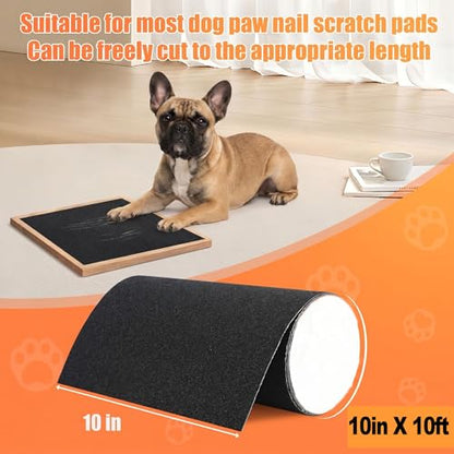 Dog Nail Scratch Board Sandpaper | Self-Adhesive Door Protector from Dog Scratching | Durable Scratch Pad Strips for Dogs | Alternative to Nail Trimmers & Grinders (10in x 10ft) (Black)