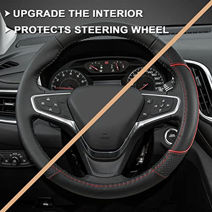 GIANT PANDA Steering Wheel Cover for Chevy Silverado - Car Steering Wheel Cover for Chevrolet Colorado Tahoe -Black+Red Trim - color: B-Black+Red Line