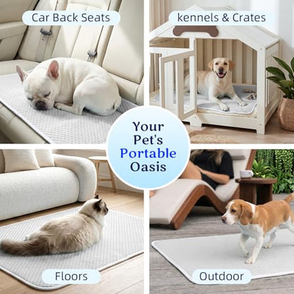 Mora Pets Dog Cooling Mat Instant Self Cooling Pad for Dogs & Cats Breathable Washable Summer Pet Cool Mat Indoor Outdoor, Cold Blanket for Floor Crate Car Travel Use Non Slip Large 40'' x 28'' Grey