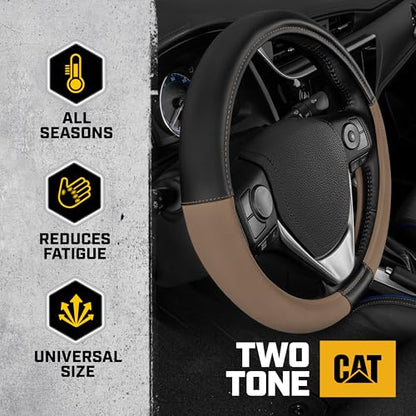Cat® ErgoDrive Car Steering Wheel Cover with Tan Beige Grip, Black Faux Leather Steering Wheel Cover for Auto Truck Van SUV - Standard 14.5" - 15 Inches - color: Beige/Black, size: Standard (14.5-15")