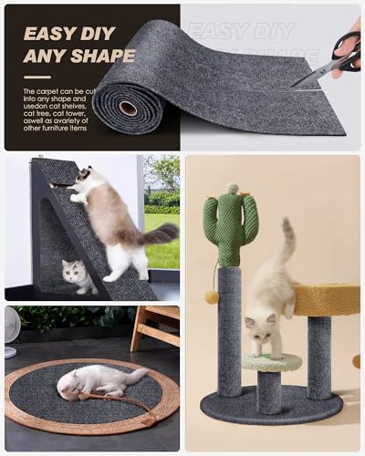 Cat Scratch Furniture Protector, Trimmable Self-Adhesive Carpet, DIY Climb Cat Scratcher Mat for Covering Cat Tower and Couch Protector from Cat Claws (78.7x15.8in Dark Gray) - color: Dark Gray