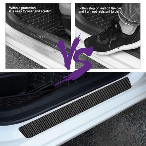 Car Door Sill Protectors, Carbon Fiber Auto Door Edge Guards Sticker, Waterproof Anti-Scratch Doors Threshold Cover Strips, Universal Front & Rear Threshold Protection (Black)