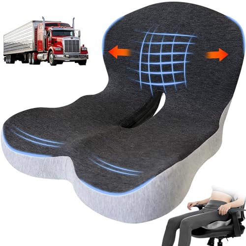 Memory Foam Seat Cushion for Long Sitting,Chair Pads,L-Shaped Ergonomic Design for Office Chair & Truck Drivers,Improve Comfort During Prolonged Sitting(Black Gray)