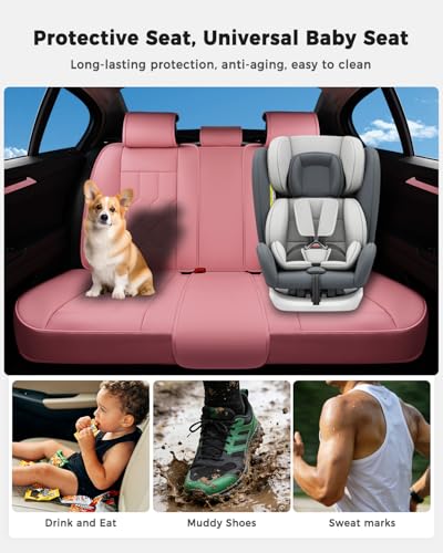 Huidasource Leather Car Seat Covers Full Set, Full Coverage Universal Fit for Most Cars SUVs Trucks, Easy Install with Velcro, Airbag Compatible, Retains Seat Functions & Cupholders, Pink - color: FS: Pink, size: Full Set