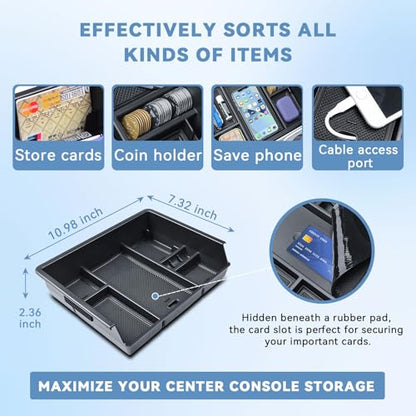 Center Console Organizer Tray Compatible with 2014-2018 Chevy Silverado/GMC Sierra 1500 Accessories 2015-2019 Silverado/Sierra 2500HD/3500HD Compartment Storage,Full Console w/Bucket Seat ONLY - color: Black Trim