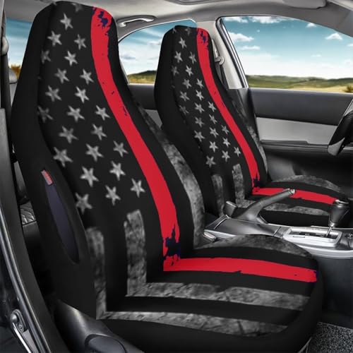 American Flag Printed Front Car Seat Cover Waterproof, Universal 2 Pcs Car Front Seat Cover for Truck SUV Vehicle Sedan, All Weather Auto Seat Cover Compatible with Airbag, Car Accessories - color: American Flag - Black and Red
