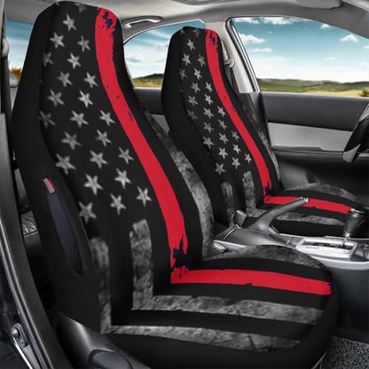 American Flag Printed Front Car Seat Cover Waterproof, Universal 2 Pcs Car Front Seat Cover for Truck SUV Vehicle Sedan, All Weather Auto Seat Cover Compatible with Airbag, Car Accessories - color: American Flag - Black and Red