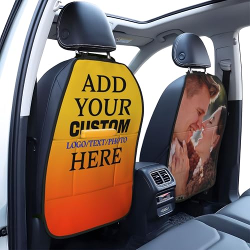 Custom Anti-kick Storage Mat for Car Seats 2 Pack with Text Logo Photo Personalized Mats Seat Back Protector with Storage Pockets Suitable for Most Car Seats
