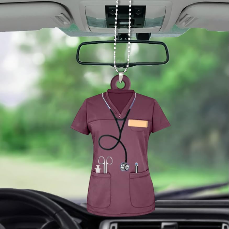 Personalized Nurse Scrubs Car Ornament, Acrylic Hanging Decoration with Custom Name, Healthcare Worker Appreciation Gift, Blue, Car Mirror Decor