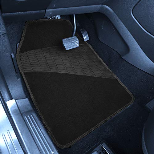 FH Group Color-Trimmed Non-Slip Carpet Car Floor Mats with Rubber Heel Pad – Universal Fit for Sedan, SUV & Truck – Full Set Black - color: BLACK