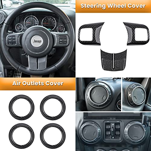 18 PCS Full Set Interior Decoration Trim Kit Steering Wheel Center Console Door Handle Air Conditioning Vent Cup Holder Gear Cover Trim for Jeep Wrangler JK JKU 2011-2018 4-Door (Glossy Carbon Fiber) - color: Carbon Fiber