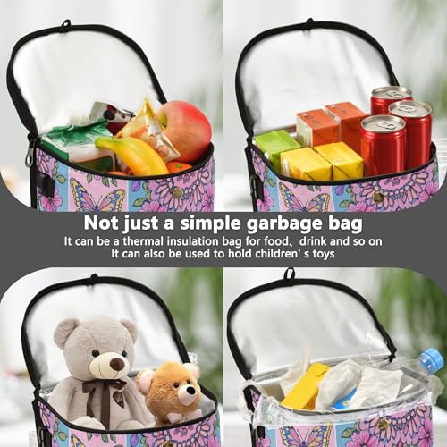 MNSRUU Car Trash Can with Lid, Flowers Butterflies Spring Car Trash Bag Hanging Organizers and Storage for Front Back Seat, Leak-Proof Trash Bin - color: Butterflies A17685