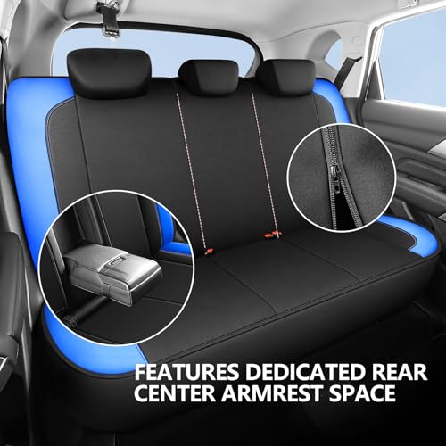 HChengkikz Car Seat Covers Full Set, Waterproof Neoprene Car seat Covers, Airbag Compatible, Universal Fit Automotive Seat Covers for Most Cars, Trucks, SUVs (Black + Blue) - color: N816 Black Blue, size: Full Set