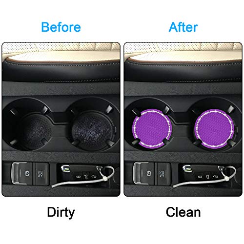 Bling Car Coasters, Wisdompro 2 Pack PVC Car Cup Holder Insert Coaster - Anti Slip Universal Vehicle Interior Accessories Crystal Glitter Cup Mats for Women and Men (2.75" Diameter, Purple) - color: Purple