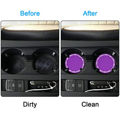 Bling Car Coasters, Wisdompro 2 Pack PVC Car Cup Holder Insert Coaster - Anti Slip Universal Vehicle Interior Accessories Crystal Glitter Cup Mats for Women and Men (2.75" Diameter, Purple) - color: Purple