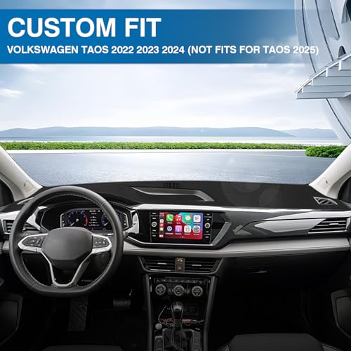 KUST Black Dash Cover for Volkswagen VW Taos (S SE SEL) 2022-2025 2026 (Only fits for Taos with Center Bin) Polyester Dashboard Cover Non-Slip Interior Accessories for VW Taos Custom Fit Dashboard Mat - size: Taos 22-26(black)