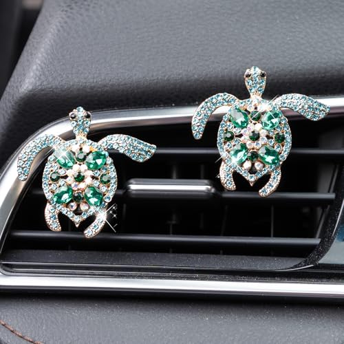 Rislobx 2PCs Bling Turtle Car Air Freshener Vent Clip, Crystal Diamond Vent Clip Decoration