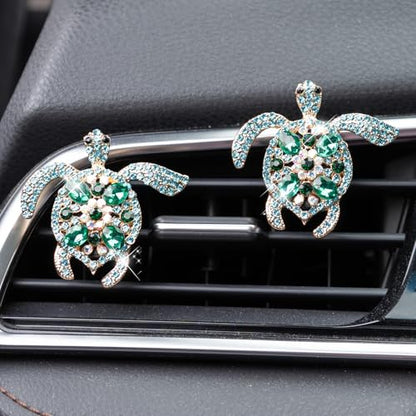 Rislobx 2PCs Bling Turtle Car Air Freshener Vent Clip, Crystal Diamond Vent Clip Decoration