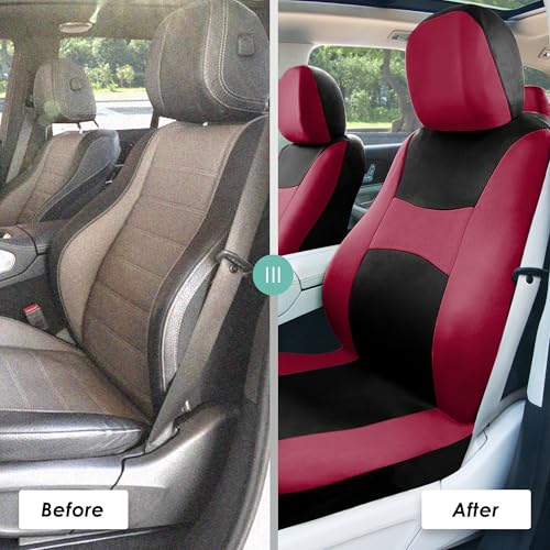 FH Group Light & Breezy Cloth Car Seat Covers, 7 Seater Three Row Set- Airbag & Split Ready -Universal for Cars Trucks and SUVs Burgundy/Black - color: Burgundy