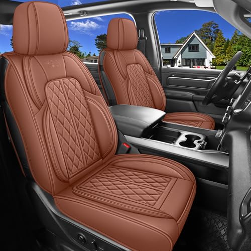 Car Seat Cover Custom Fit for Ford F150 2009-2026 Faux Leather Seat Cover Set Compatible with Regular Cab Super Cab Super Crew Pickup Truck Cushions(Brown, Front Seat) - color: Brown, size: Front Seats