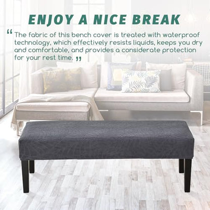 FUANGUI Waterproof Bench Cover, Stretch Jacquard Dining Bench Cover for bedrooms, Living Rooms, Kitchens, Protector Chair Bench Piano Bench Seat Covers Stool Slipcover Removable, Washable - Dark Grey - color: Jacquard Dark Grey