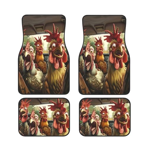 Funny Chicken Print Car Floor Mats for Front & Rear Carpet Full Set of 4 Car Truck SUV Floor Mats Cute and Funny Animal Liners Carpet, All Weather Heavy Duty Floor Protection - color: Funny Chicken
