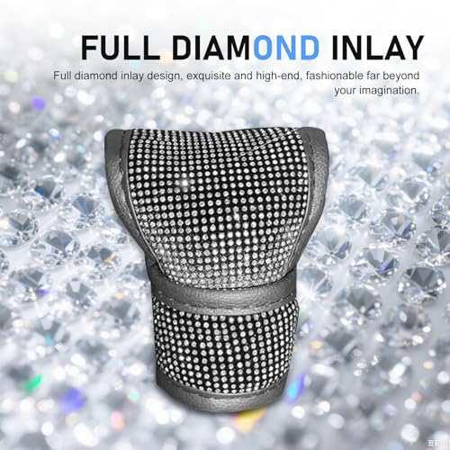 Bling Gear Shift Knob Cover, Anti-Scratch Crystal Glitter Rhinestones Car Gear Stick Protector, Automotive Diamond Shifter Cover, Universal Vehicle Decoration Accessories for Women (White)