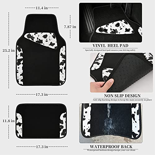 CAR PASS Waterproof Universal Fit Car Floor Mats, Cow Print Car Mats Fit for SUV,Vans,sedans, Trucks,Set of 4pcs Car Carpet with Driver Heel Pad and Nibs Backing,or Cute Women Girly Funny Black White - color: Cow Print