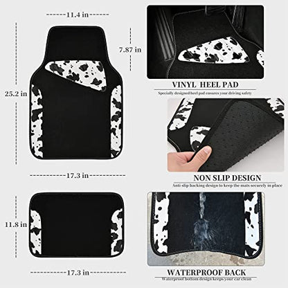 CAR PASS Waterproof Universal Fit Car Floor Mats, Cow Print Car Mats Fit for SUV,Vans,sedans, Trucks,Set of 4pcs Car Carpet with Driver Heel Pad and Nibs Backing,or Cute Women Girly Funny Black White - color: Cow Print