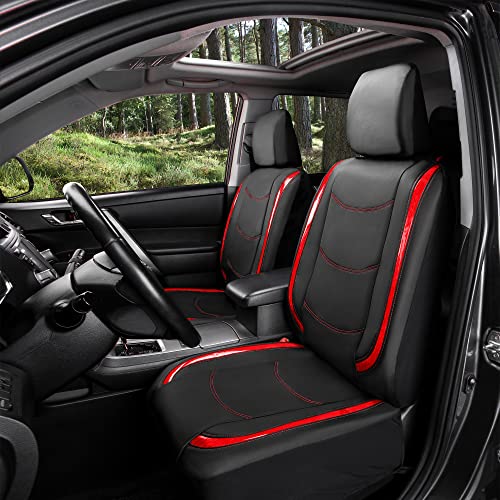 FH Group Galaxy13 Metallic Striped Deluxe Leatherette Car Seat Covers with Matching Carpet Floor Mats – Full Set, Universal Fit, Airbag Compatible for Cars, SUVs & Sedans, Red - color: Red